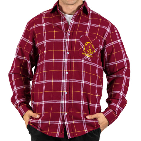Brisbane Broncos NRL Mens Adults Mustang Flannel Shirt