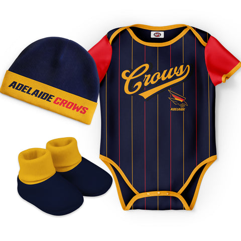 Adelaide Crows 'Lullaby' Baby Romper Bodysuit 3pc Gift Set