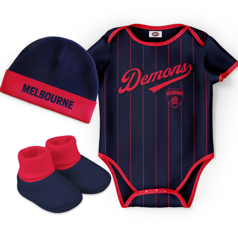 Melbourne Demons 'Lullaby' Baby Romper Bodysuit 3pc Gift Set