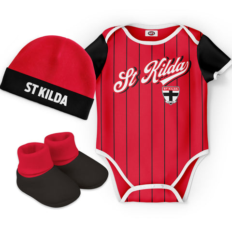 St Kilda Saints 'Lullaby' Baby Romper Bodysuit 3pc Gift Set
