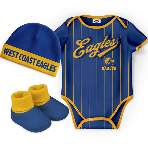 West Coast Eagles 'Lullaby' Baby Romper Bodysuit 3pc Gift Set