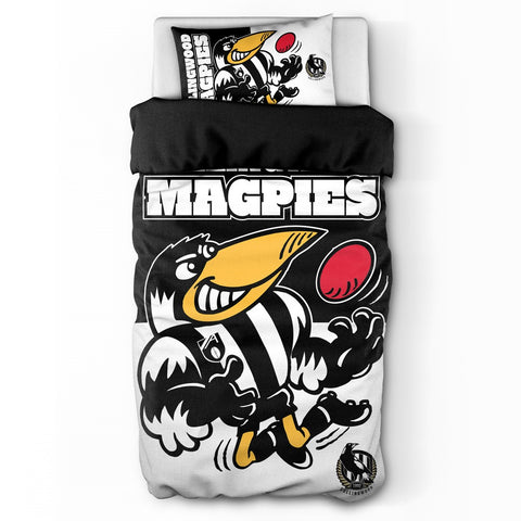 Collingwood Magpies Mascot Single Quilt Doona Duvet Cover Pillowcase Set
