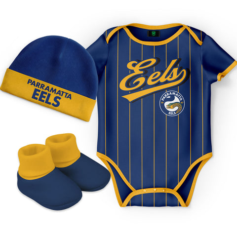 Parramatta Eels NRL 'Lullaby' Baby Romper Bodysuit 3pc Gift Set
