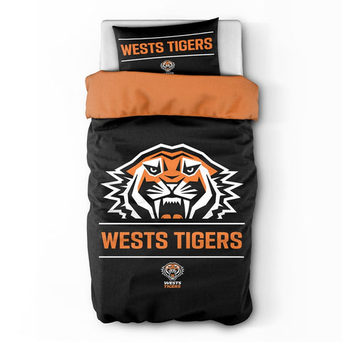 Wests Tigers NRL Logo Single Quilt Doona Duvet Cover Pillowcase Set