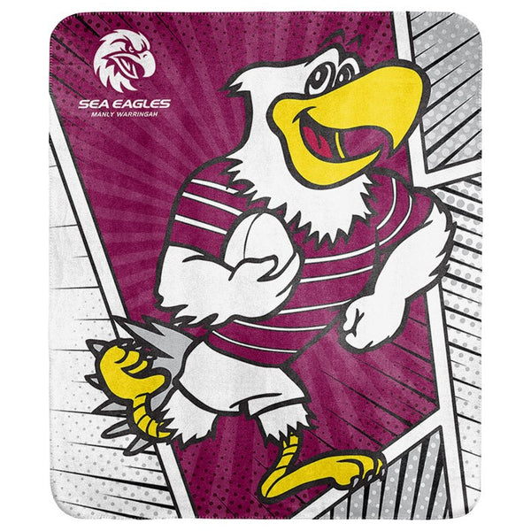 Manly Sea Eagles NRL Mascot Coral Fleece Throw Rug