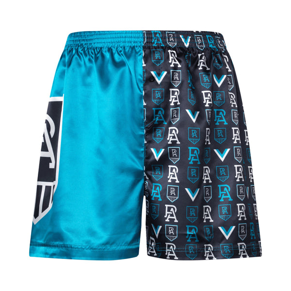 Port Adelaide Power Mens Adults Retro Satin Boxer Shorts and Socks Gift Pack