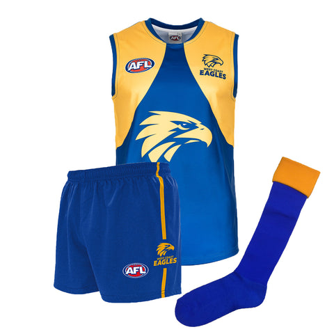 West Coast Eagles Kids Youths AFL Auskick Playing Pack Jumper Guernsey Shorts Socks