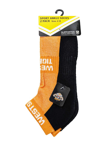Wests Tigers NRL High Performance Sport Ankle Socks 2pk