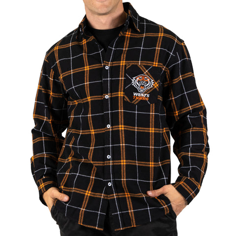 Wests Tigers NRL Mens Adults Mustang Flannel Shirt