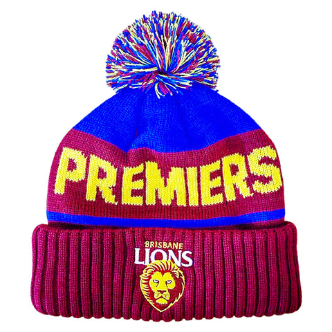 Brisbane Lions 2025 Premiers Mens Adults Pom Pom Beanie