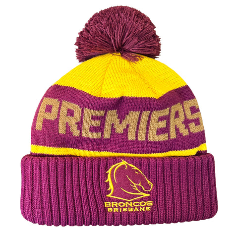 PREORDER - Brisbane Broncos NRL 2025 Premiers Mens Adults Pom Pom Beanie