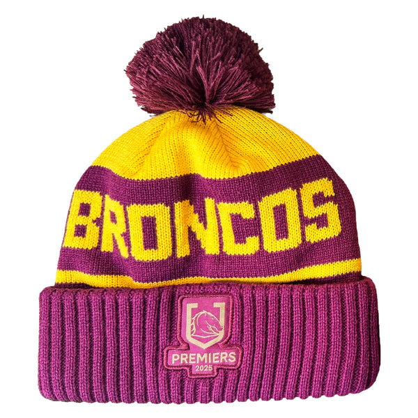 Brisbane Broncos NRL 2025 Premiers Mens Adults Pom Pom Beanie