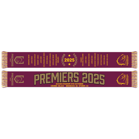 PREORDER - Brisbane Broncos NRL 2025 Premiers Mens Adults Scarf