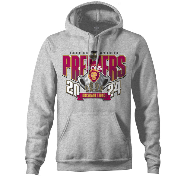 Brisbane Lions 2024 Premiers Mens Adults P1 Grey Hoody