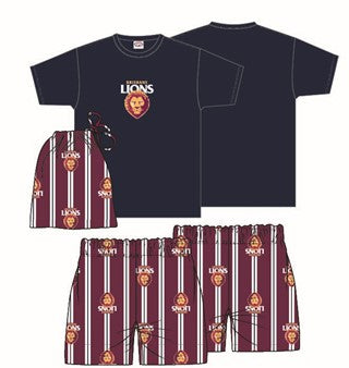 Brisbane Lions AFL Youth Game Day Pyjamas 2-Piece PJ Set - Short Sleeve Tee and Shorts