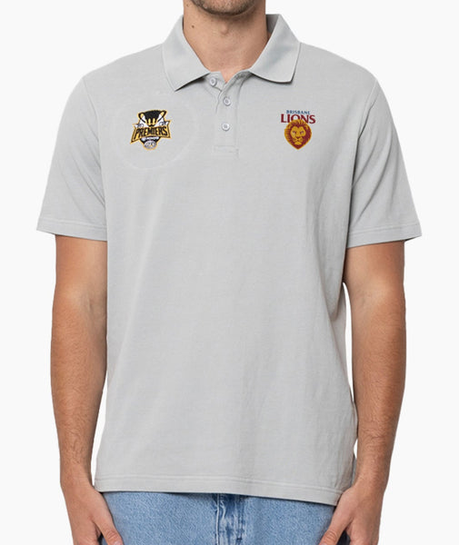 Brisbane Lions 2025 Premiers Mens Adults P1 Cup Polo Mirage Grey