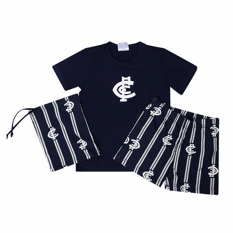 Carlton Blues AFL Youth Game Day Pyjamas 2-Piece PJ Set - Short Sleeve Tee and Shorts