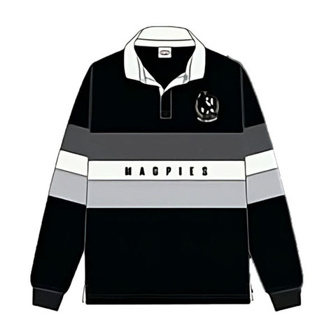 Collingwood Magpies Mens Adults Paneled Rugby Top Polo