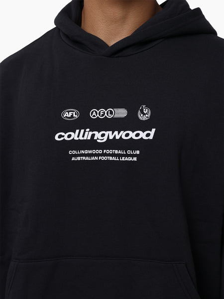 Collingwood Magpies Mens Lifestyle Box Fit Washed Black Hoodie