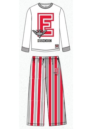 Essendon Bombers AFL Youth Team Pyjamas 2-Piece PJ Set - Long Sleeve Tee and Pants