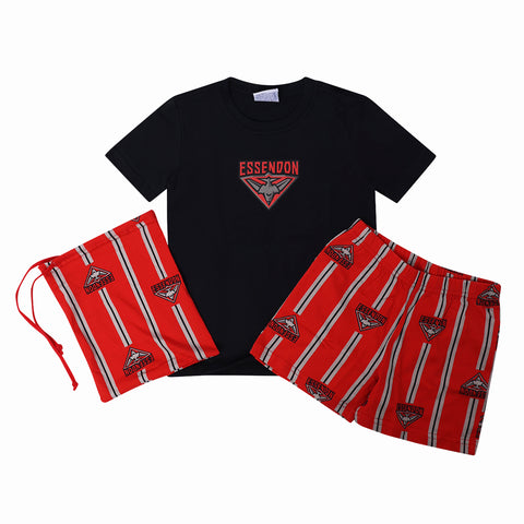 Essendon Bombers AFL Youth Game Day Pyjamas 2-Piece PJ Set - Short Sleeve Tee and Shorts