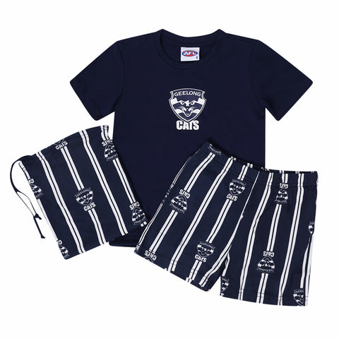 Geelong Cats AFL Youth Game Day Pyjamas 2-Piece PJ Set - Short Sleeve Tee and Shorts