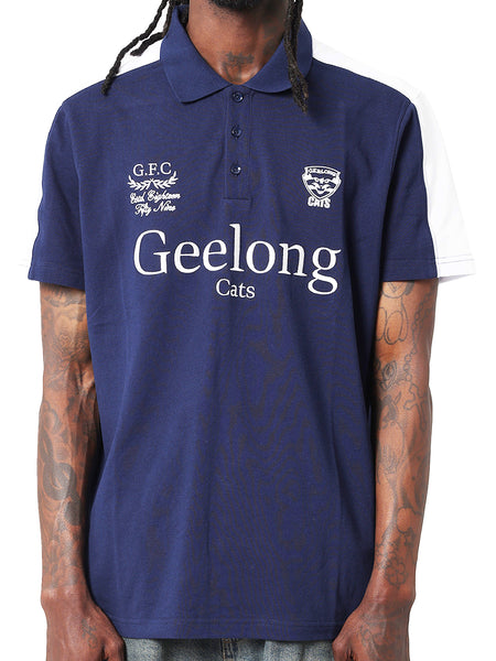 Geelong Cats Mens Adults Multi Logo Cotton Polo Shirt