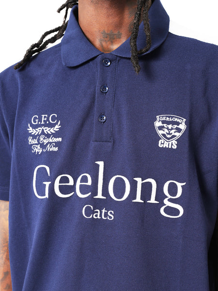 Geelong Cats Mens Adults Multi Logo Cotton Polo Shirt