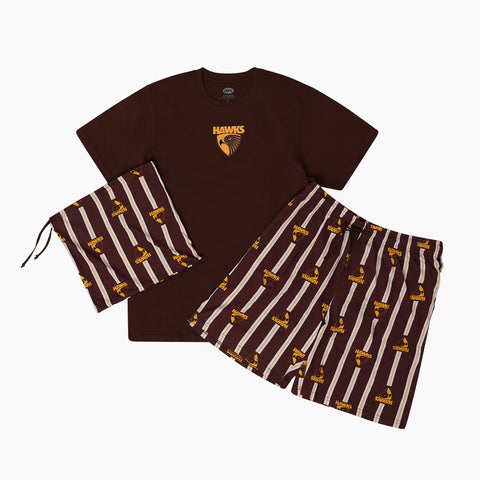 Hawthorn Hawks AFL Youth Game Day Pyjamas 2-Piece PJ Set - Short Sleeve Tee and Shorts