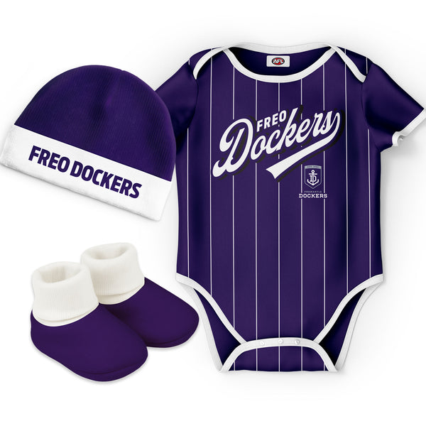 Fremantle Dockers 'Lullaby' Baby Romper Bodysuit 3pc Gift Set