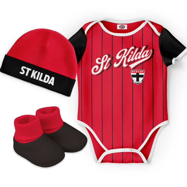 St Kilda Saints 'Lullaby' Baby Romper Bodysuit 3pc Gift Set