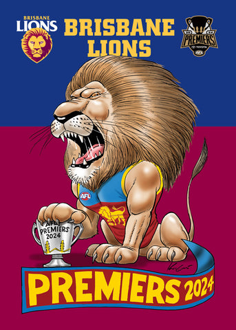 PREORDER - Brisbane Lions 2024 Premiers Mark Knight Caricature A6 Sticker PH1