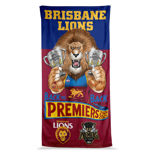 Brisbane Lions 2025 Premiers Caricature Beach Towel PH2