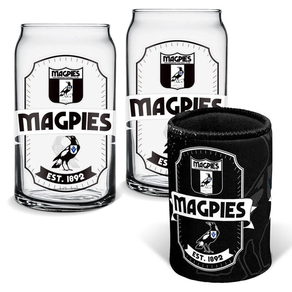 Collingwood Magpies Can Glasses and Can Cooler