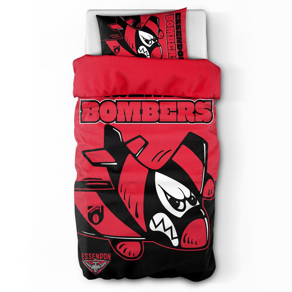 Essendon Bombers Mascot Single Quilt Doona Duvet Cover Pillowcase Set