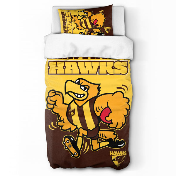 Hawthorn Hawks Mascot Single Quilt Doona Duvet Cover Pillowcase Set