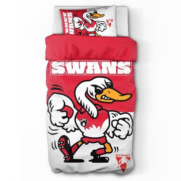 Sydney Swans Mascot Single Quilt Doona Duvet Cover Pillowcase Set