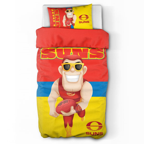 Gold Coast Suns Mascot Single Quilt Doona Duvet Cover Pillowcase Set
