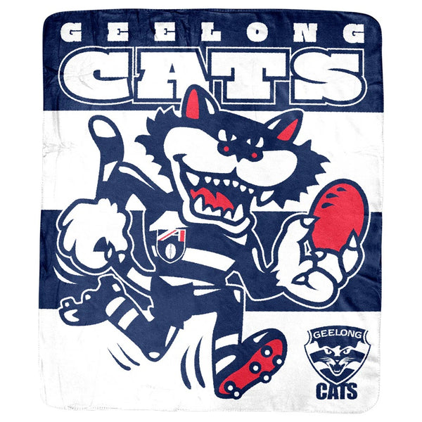 Geelong Cats Retro Mascot Coral Fleece Throw Rug