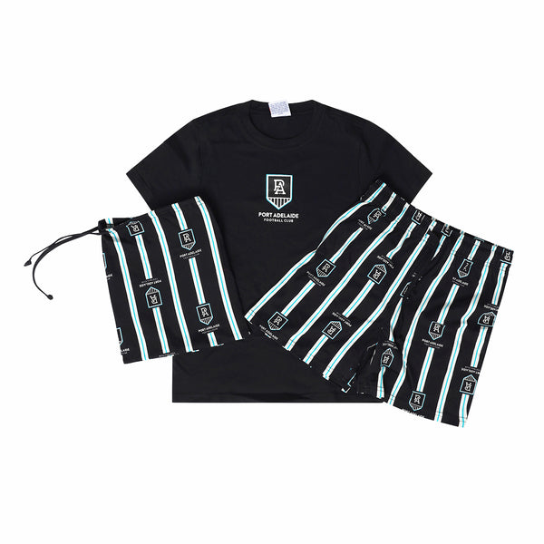 Port Adelaide Power AFL Youth Game Day Pyjamas 2-Piece PJ Set - Short Sleeve Tee and Shorts