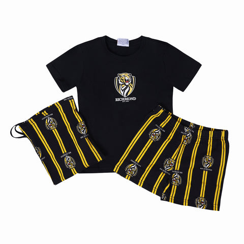 Richmond Tigers AFL Youth Game Day Pyjamas 2-Piece PJ Set - Short Sleeve Tee and Shorts