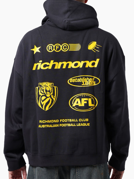 Richmond Tigers Mens Lifestyle Box Fit Washed Black Hoodie
