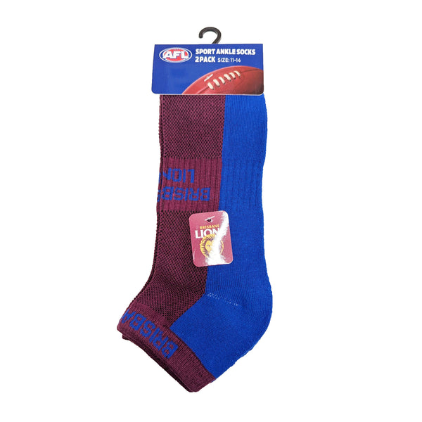 Brisbane Lions High Performance Sport Ankle Socks 2pk
