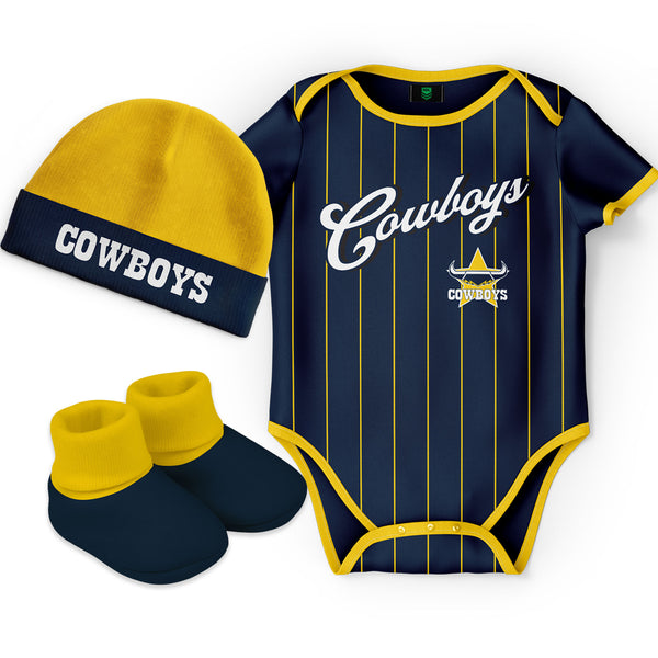 North Queensland Cowboys NRL 'Lullaby' Baby Romper Bodysuit 3pc Gift Set