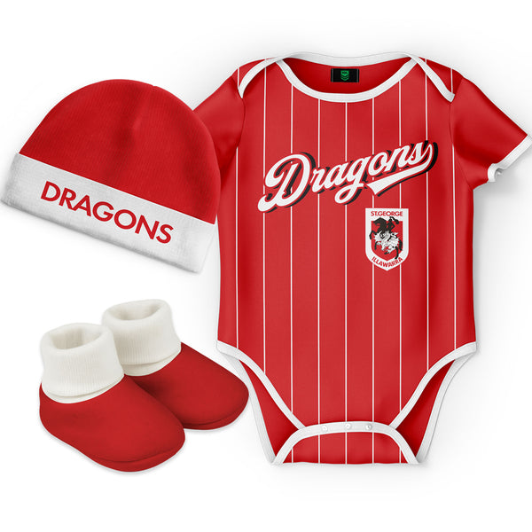 St George Dragons NRL 'Lullaby' Baby Romper Bodysuit 3pc Gift Set