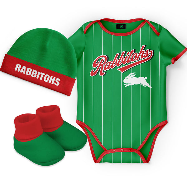 South Sydney Rabbitohs NRL 'Lullaby' Baby Romper Bodysuit 3pc Gift Set