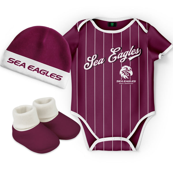 Manly Sea Eagles NRL 'Lullaby' Baby Romper Bodysuit 3pc Gift Set