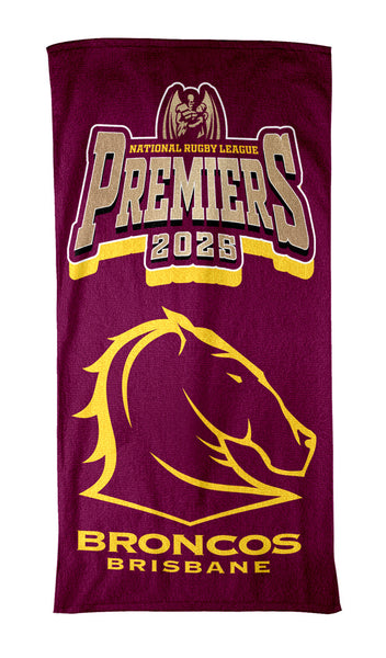 Brisbane Broncos NRL 2025 Premiers Beach Towel PH2