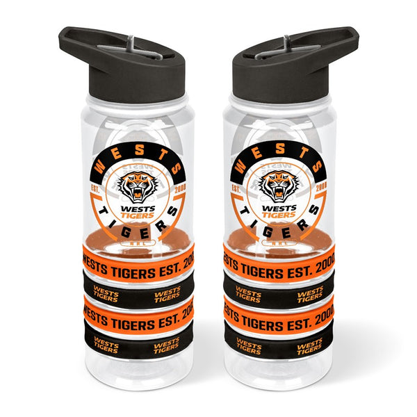 Wests Tigers NRL Tritan Bottle with Rubber Bands