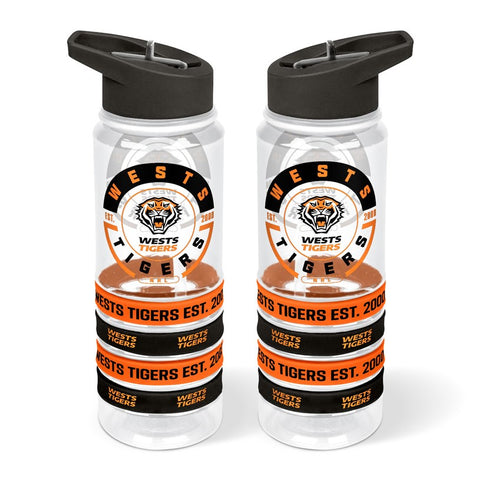 Wests Tigers NRL Tritan Bottle with Rubber Bands